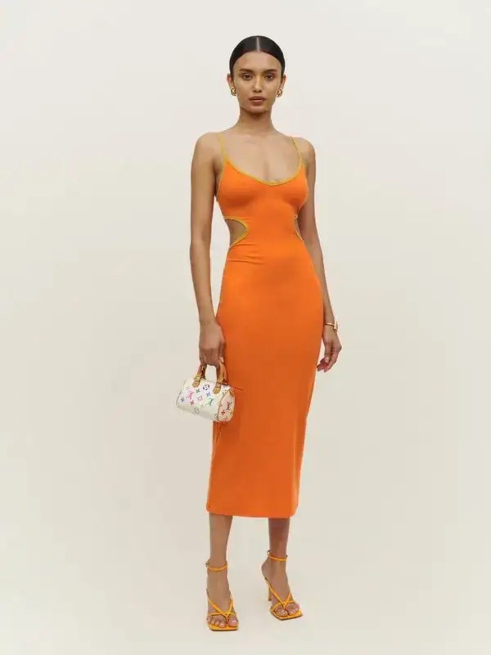 Reformation Orange Cutout Midi Slip Dress
